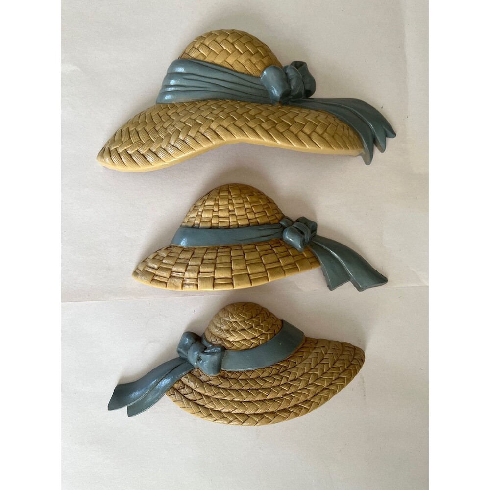 Vintage Home Interiors Poly Resin Wicker Sun Bonnet Wall Decor Plaques 3 Piece